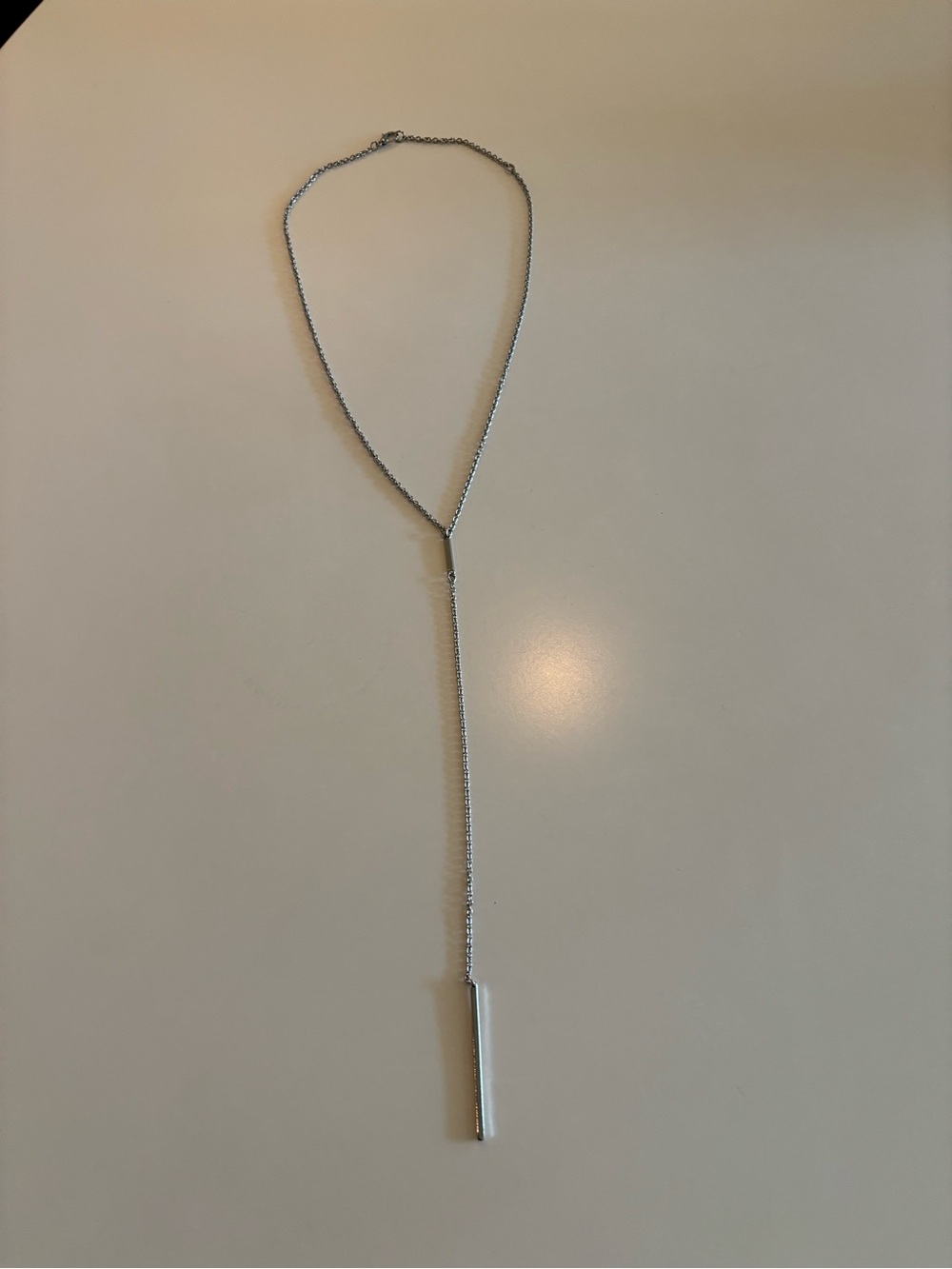 Silver Toned Lariat Drop Necklace - Sleek Bar Pendant